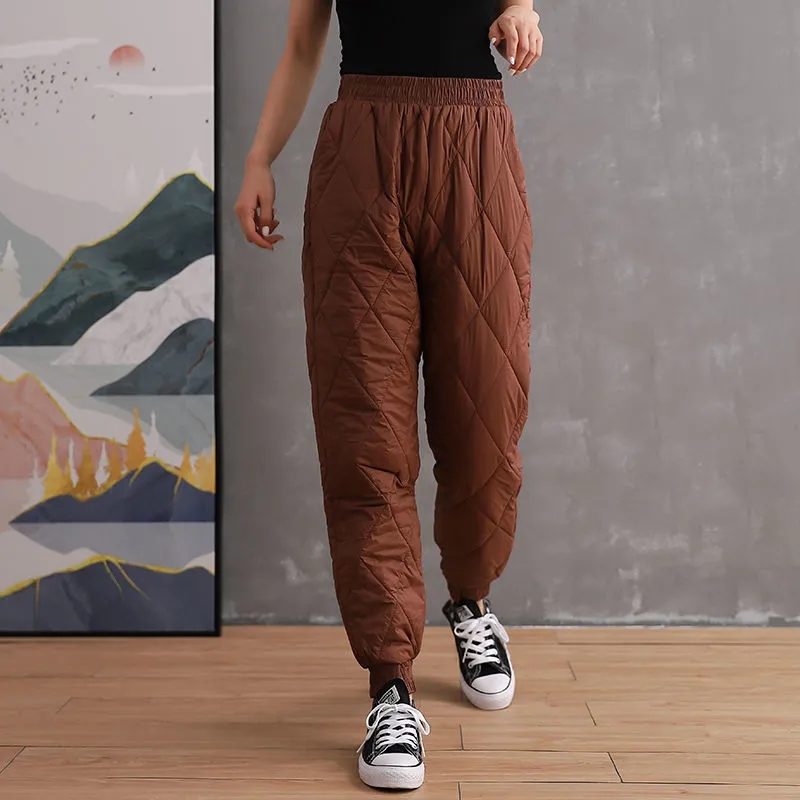 Elastic-Waist-Cotton-Padded-Down-Pants-For-Women-Solid-Colors-Casual-Trousers-Warm-Winter-Thick-Harem-4